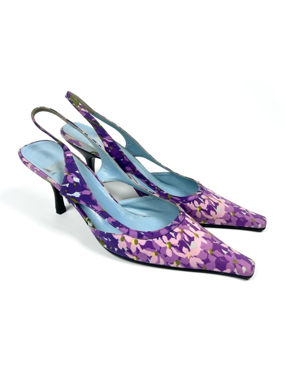 Vintage Moschino Cheap & Chic Purple Floral Slingback‎ Heel Women’s 39 Spring